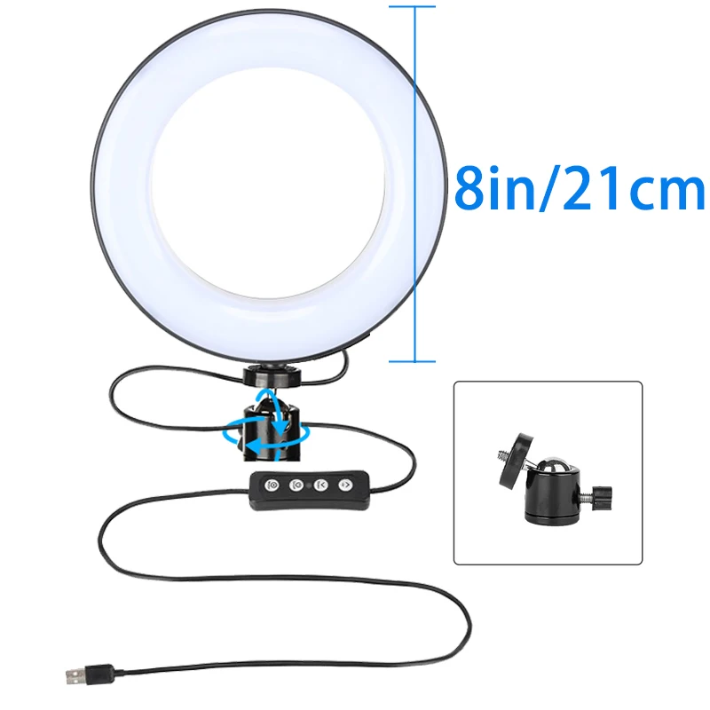 8-Ring Light Настольный кольцевой светильник " 8" с держателем для телефона Stnad, теплый светодиодный кольцевой светильник для селфи с регулируемой яркостью, светильник для фотосъемки, игры на Youtube, живой светильник ing - Цвет: 8-Ring Light
