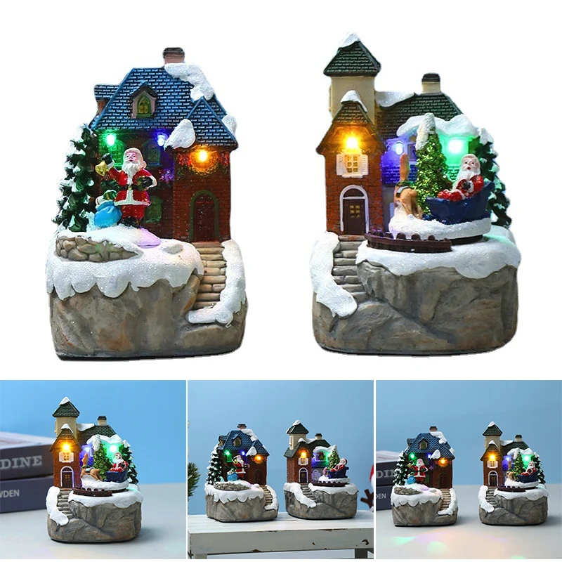 

Светящийся Рождественский Снежный домик, украшение из разноцветной смолы, настольное украшение для дома, гостиной, спальни HB88