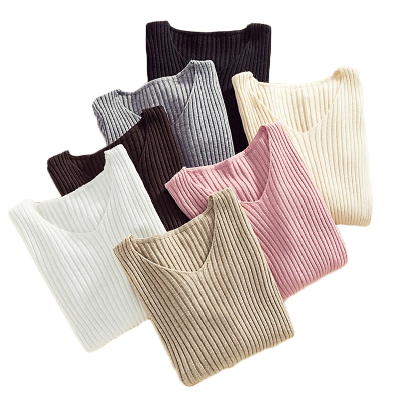 Женский вязаный свитер 2019 хлопок Повседневный длинный рукав v-образный вырез