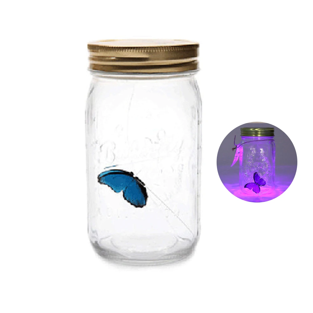LED Light Butterflies Jar With Lamp Romantic Glass LED Lamp Butterflies In A Jar Children Gift Home Decoration 17x9x9cm