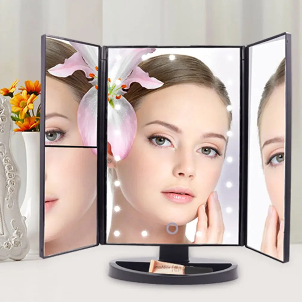 

Magnifying Makeup Mirror Desktop USB Tri-fold Touch Dimming With 2/3 Times Mirror LED Desktop Storage Vanity Mirror