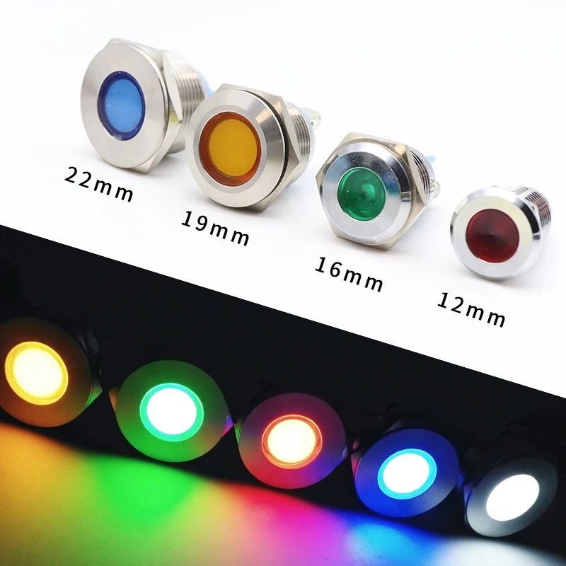 

16MM 19MM 22MM Metal LED Warning Indicator Light Waterproof IP67 Signal Lamp Pilot Wires 3V 5V 12V 220V Red Blue Green White