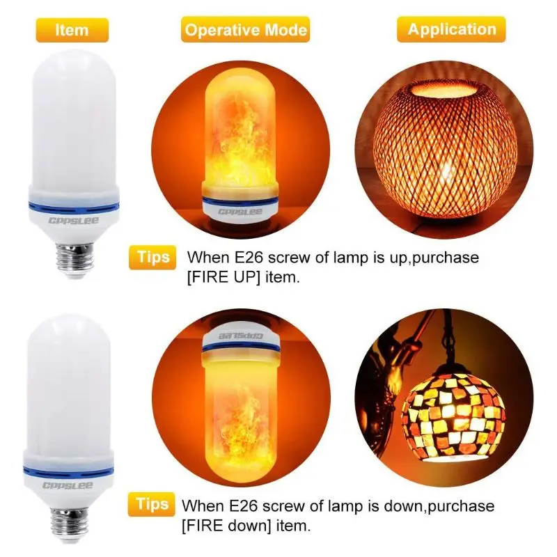 

Christmas LED Flame Effect Fire Light Bulbs 4 Modes with Upside Down Effect Lamp Q1QC