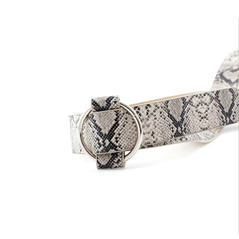 Печатные ленты из змеиной кожи для женщин золотой круглый ремень с пряжкой пояс