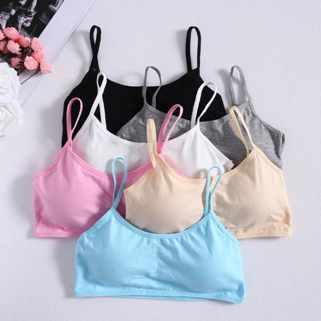 Young Girls Solid Soft Cotton Bra Puberty Teenage Breathable Underwear Kid  Cloth