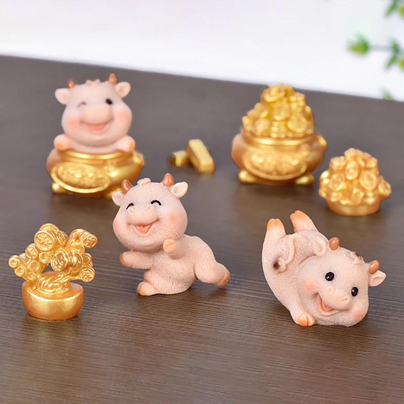 Маленькая Статуэтка милого золотого быка 1 шт. маленькая фигурка ремесла