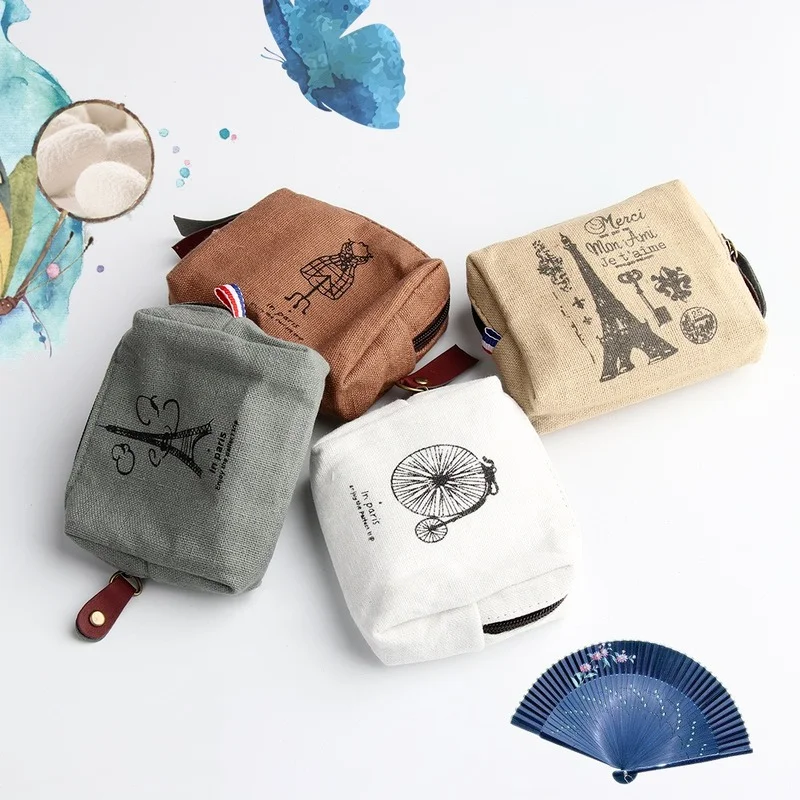 

Retro Tower Coin Purse Korean Classic Canvas Change Storage Bag Coin Bag Card Case Fashion Printed Mini Wallet