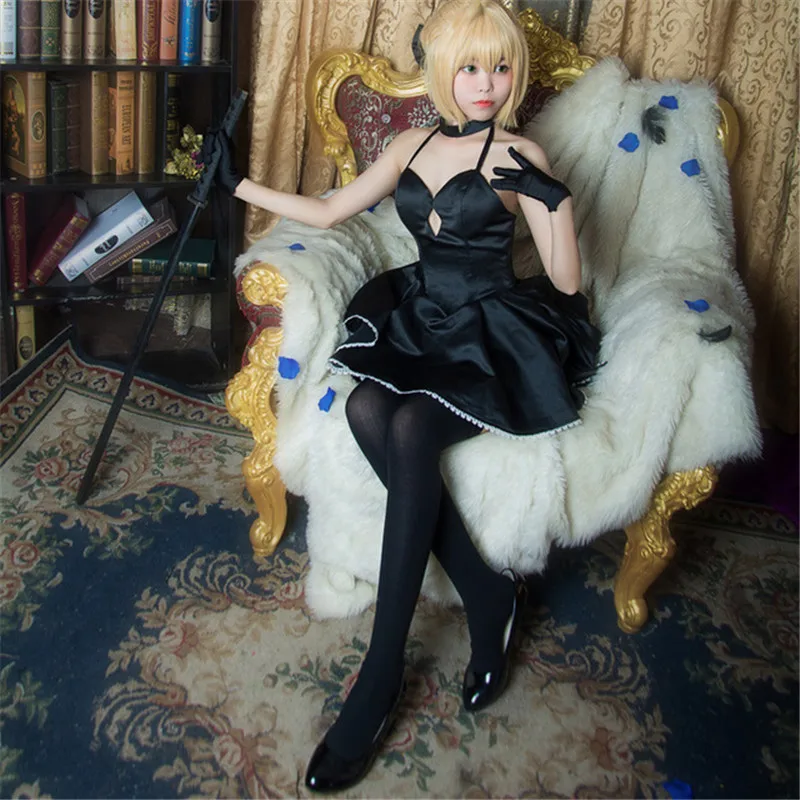Аниме FGO Zero Fate Black Dress Stay Night Сабер альтер артурия Пендрагон косплей костюм на