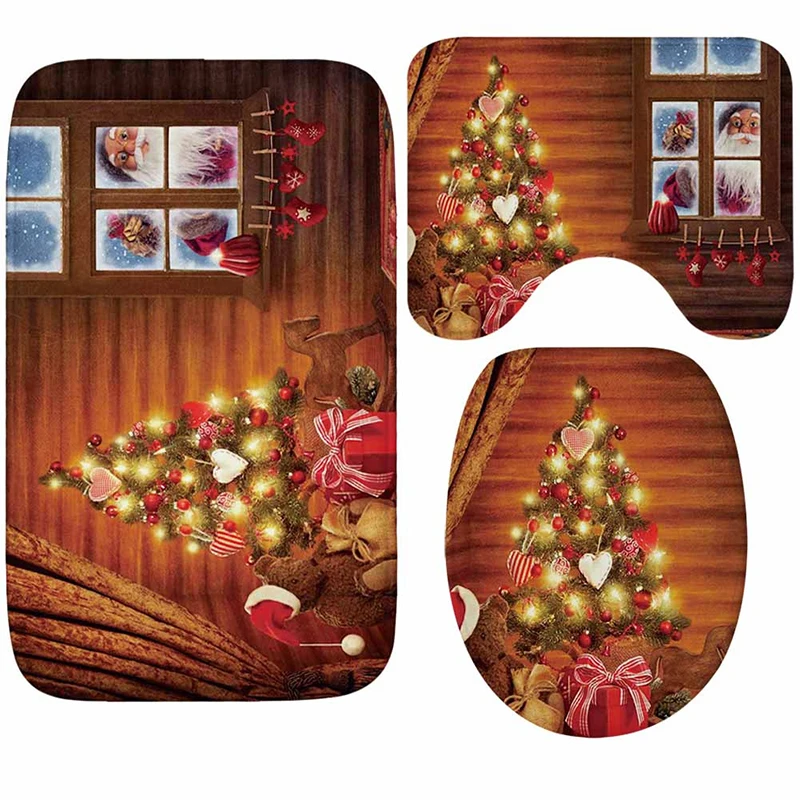 

Zeegle Bathroom Carpet Bath Mat Christmas Eve Non-slip Floor Mat Absorbent Kitchen Mat Toilet Cover Set Christmas Decor