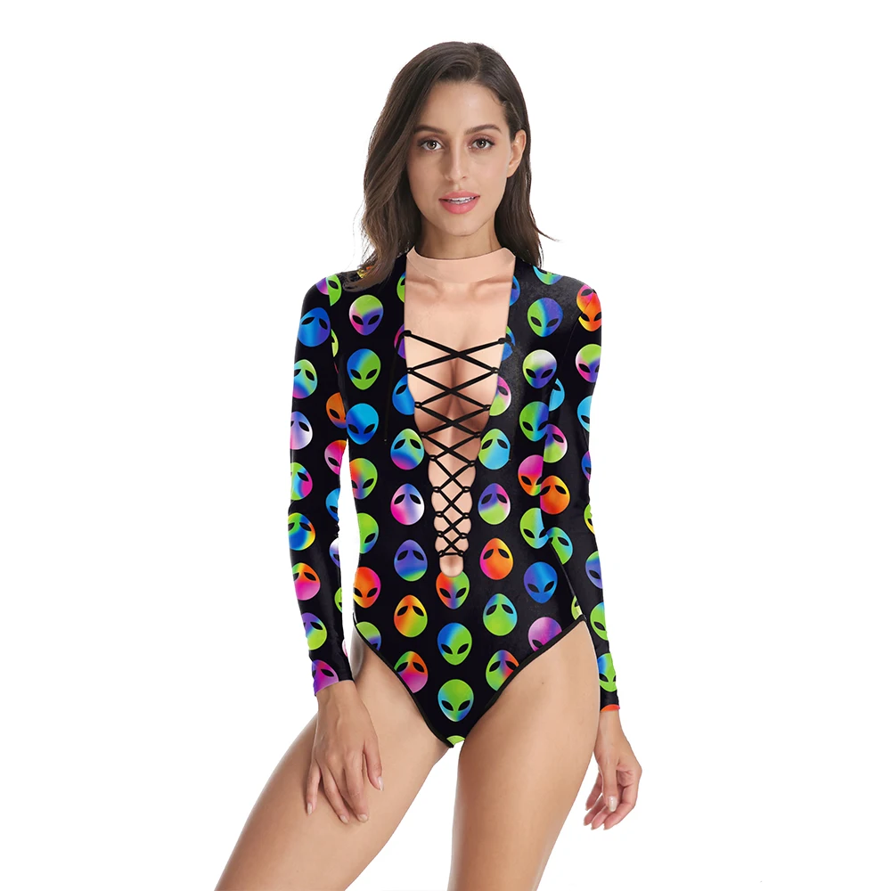 

[You're My Secret] Saucerman 3D Printed Swimwear One Piece Swimsuit Long Sleeves Surfing Beachwear High Waist Bathing Monokini
