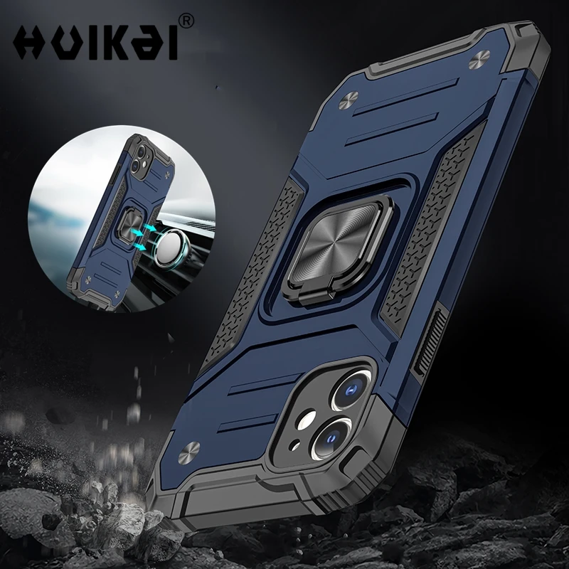 

Shockproof Armor Finger Ring Case on For iPhone 12 Pro Max 12 Mini 11 Pro XS X XR 7 8 Plus Stand Magnetic Car Holder Cover Coque