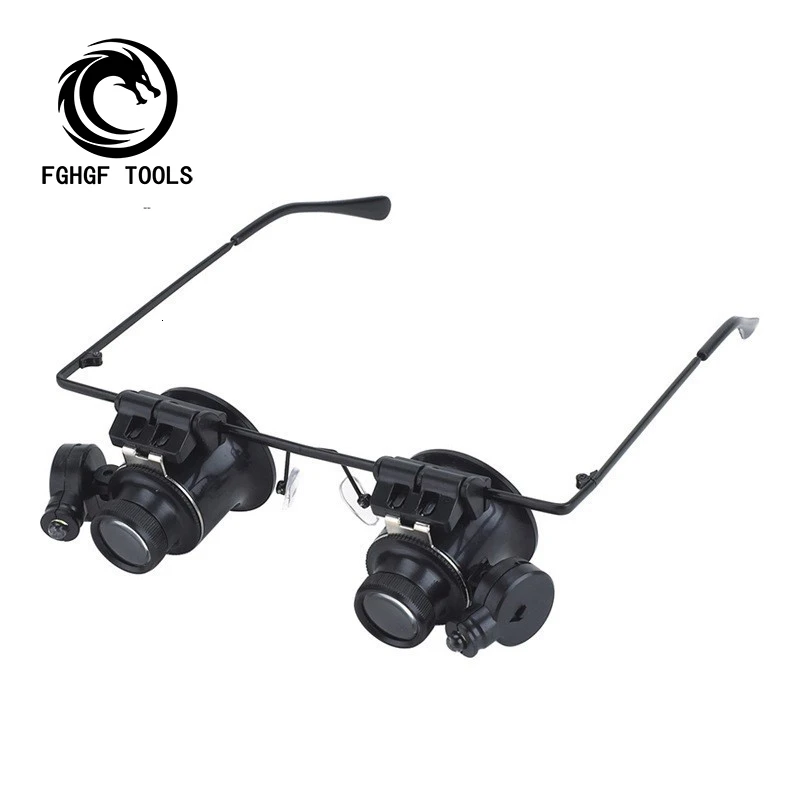 FGHGF 20X Double LED Eye Repair Magnifier Glasses Mini Magnifying Loupe Lens With Light Watch Measurement Microscope Tools |