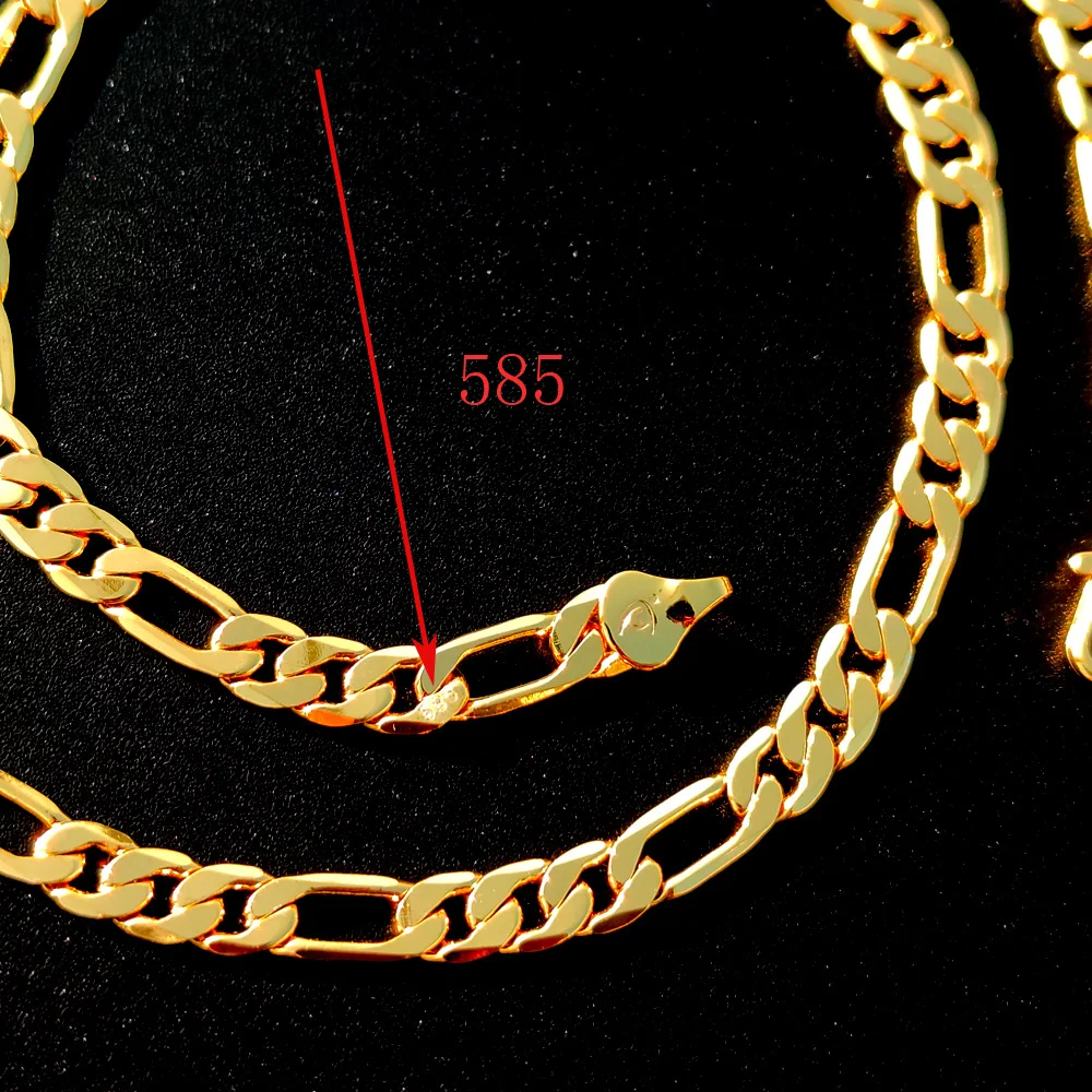 Цепочка на ожерелье жёлтое золото 18 К Фигаро 50 см 6 мм штамп 585 | Украшения и