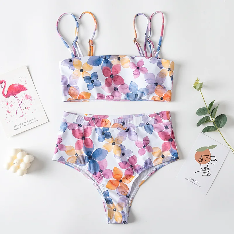 Сексуальное бикини с высокой талией 2021 женский купальник цветочным принтом