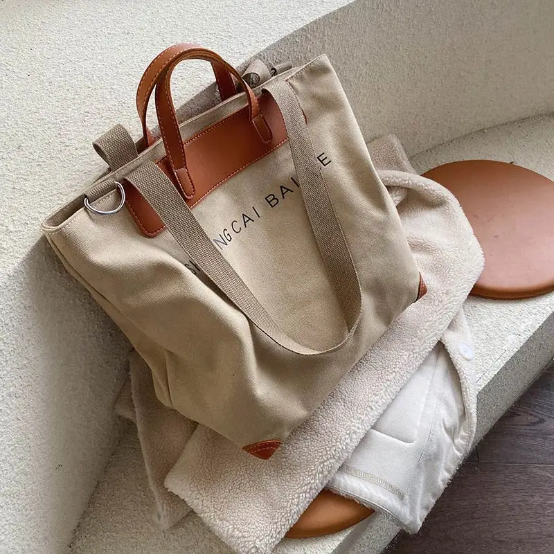 

Casual Canvas Women Handbags Designer Letters Shoulder Crossbody Bags Female Large Capacity Tote Leather Patchwork Shopper Bag