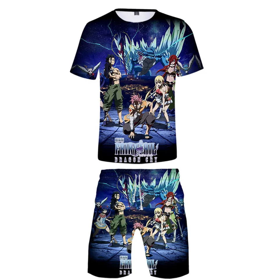 

Костюм мужской летний из двух предметов, футболка и шорты с аниме «Фея хвост», модная рубашка с 3D принтом для мальчиков