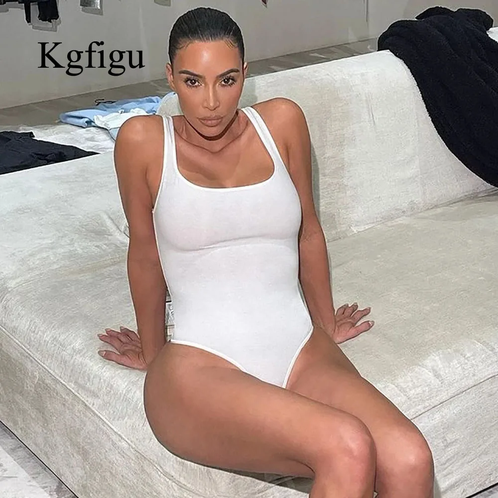 

Летнее боди KGFIGU для женщин 2021 с квадратным вырезом однотонный сексуальный Облегающий комбинезон элегантный универсальный наряд