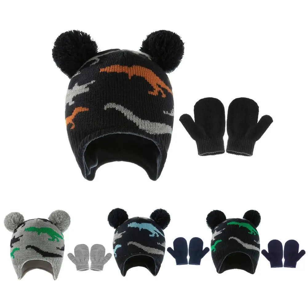 

Kids Baby Boy Winter Hat And Gloves Set Knit Earflap Beanie Warm Fleece Windproof Breathable Cap For Boy Girl Toddler Kids