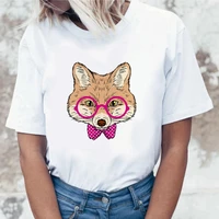summer new funny little fox theme t shirt printed chic harajuku neck casual retro top womens fashion t shirt