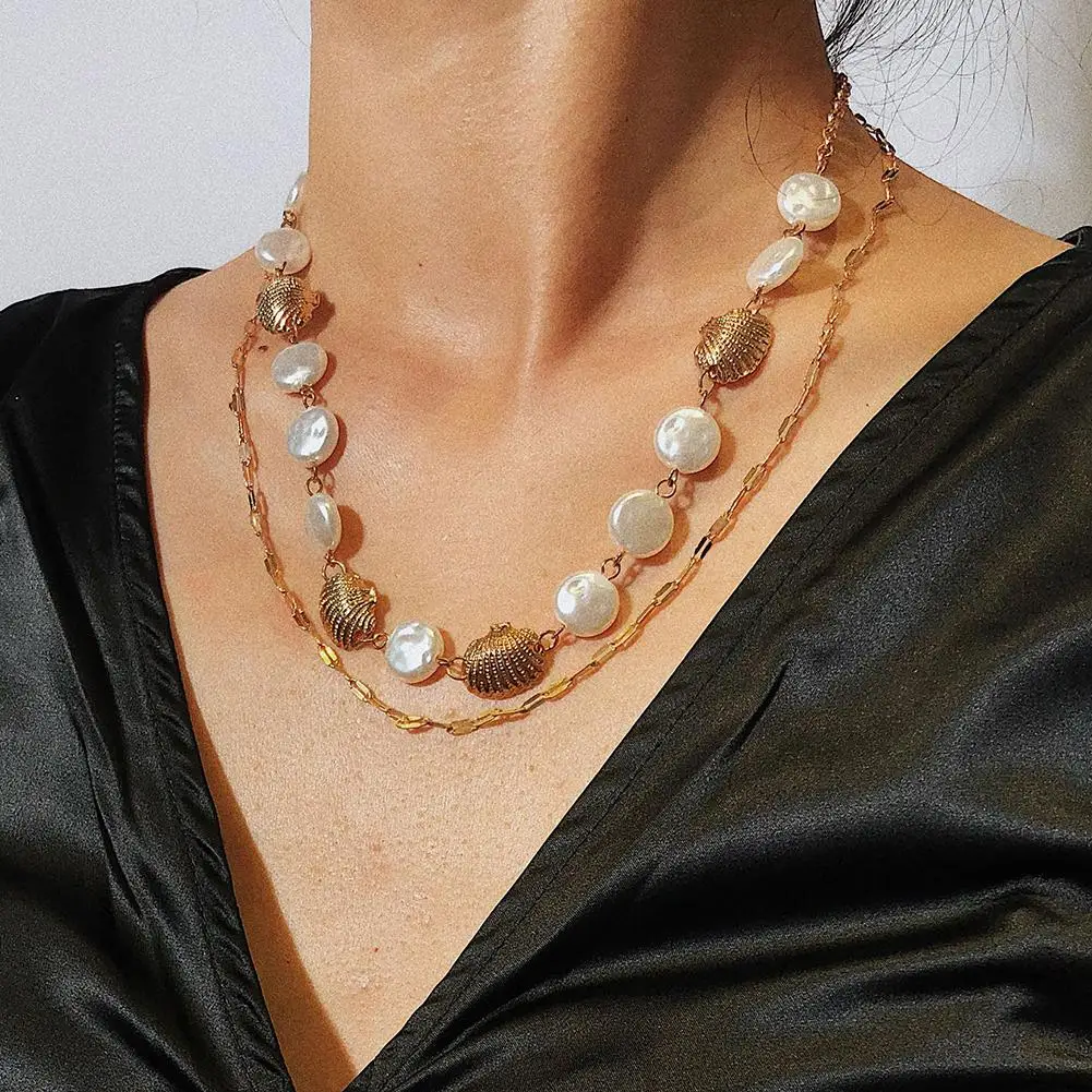 Женское Двухслойное ожерелье с искусственным жемчугом модное темпераментное