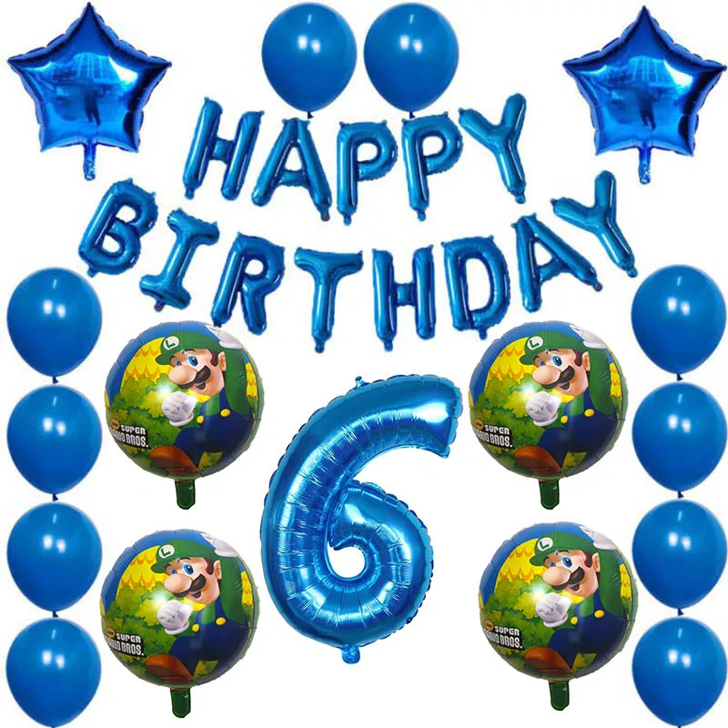 

30pcs/set Super Mario Foil Balloons Happy Birthday Party Decoration Baby Shower 1 2 3 4 5 6th Decor Kids Toys Number Air Globos