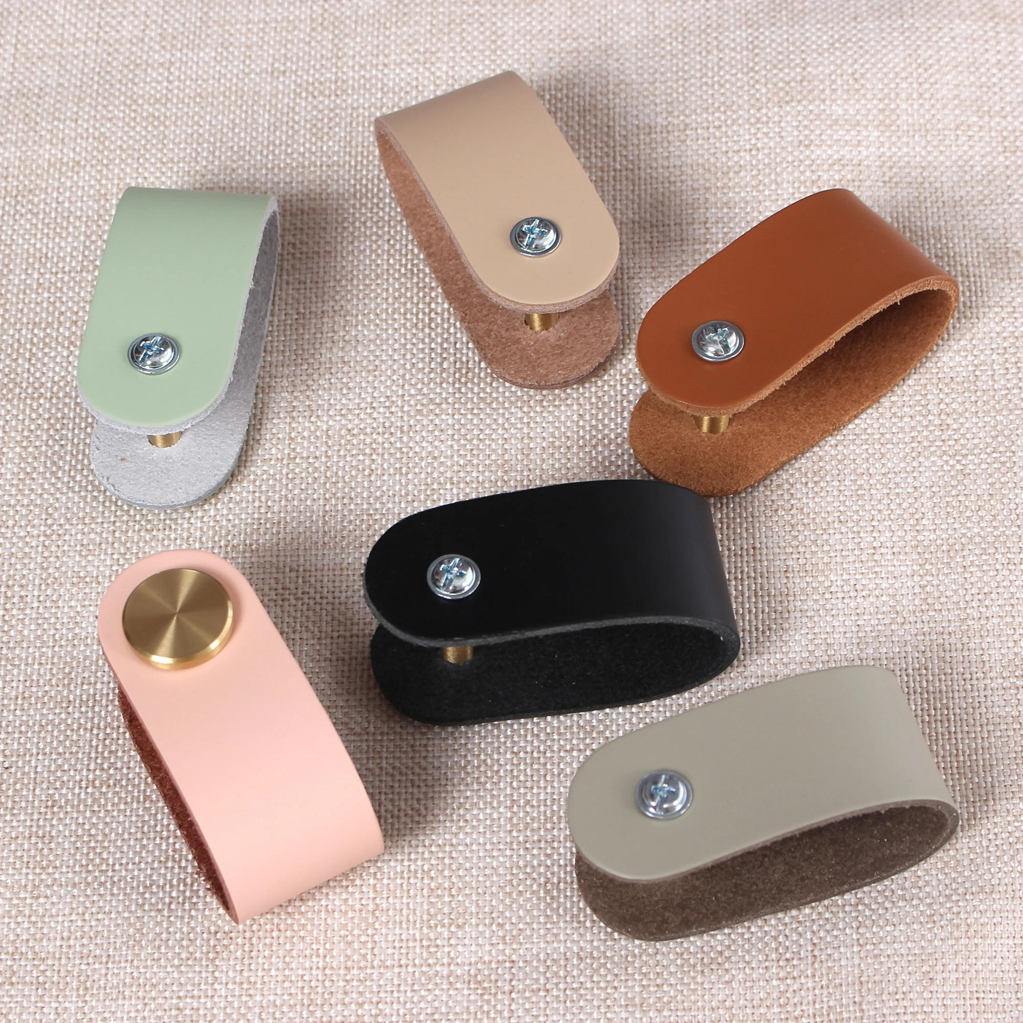

Nordic Furniture Leather Pull Handle Drawer Knob Brass Head Wardrobe Cupboard Cabinet Handle Soft Door Pulls Decorative Hardware