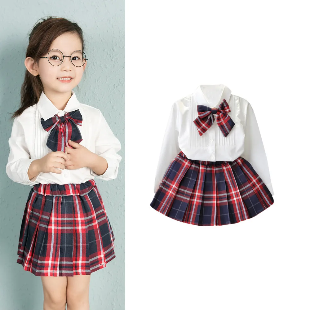Костюм в школьном стиле для девочек Детская Однотонная рубашка с длинными
