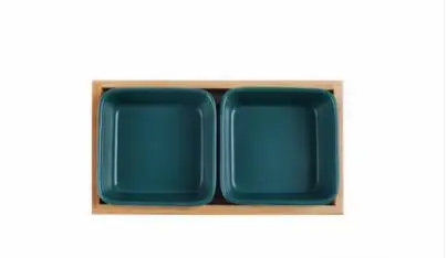 green-2pc 2 шт. в скандинавском стиле Нескользящая керамическая сетка сушеные фрукты пластины деревянные поддоны крышка набор блюдо для закусок тарелка разделенный соус блюдо pf08261 - Цвет: green-2pc