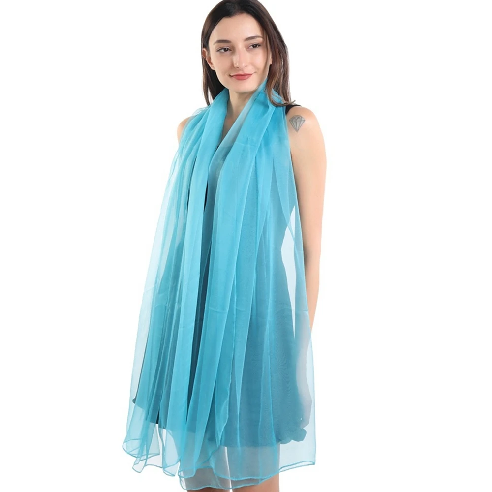 Женский шифоновый шарф Однотонная синяя шаль большого размера из вискозы весна