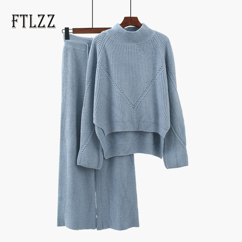 Женский трикотажный комплект из 2 предметов Свободный пуловер свитер и прямые