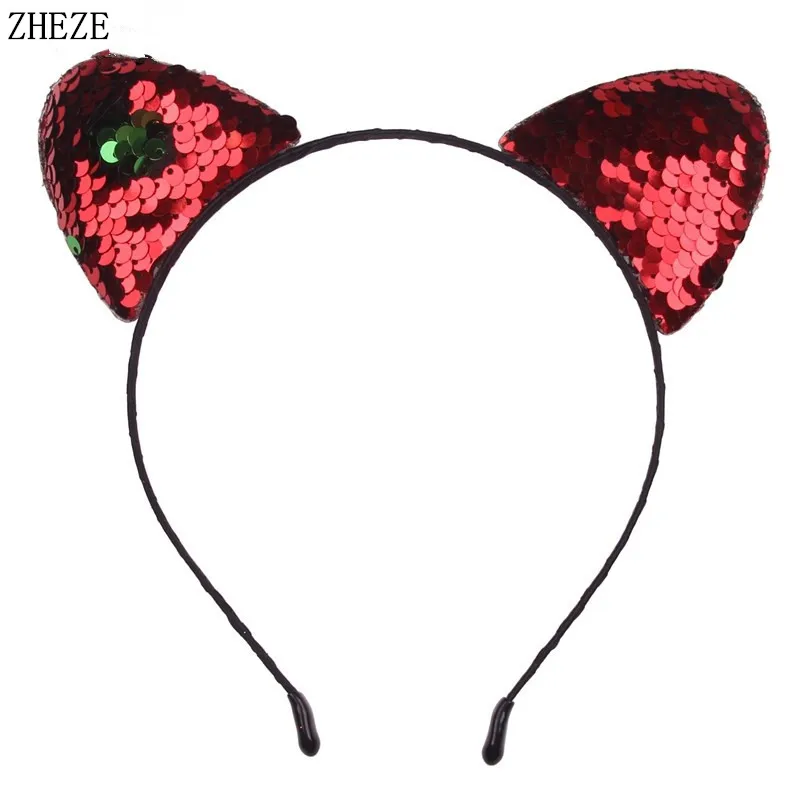 Двусторонняя блестящая ленвечерние для волос с кошачьими ушками |