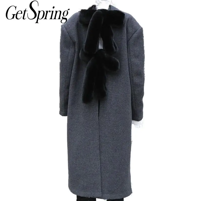 GETSRING Женское пальто двухстороннее шерстяное с бантом саржевое раздельное
