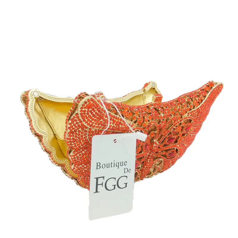 Boutique De FGG Оранжевая бабочка женские вечерние сумочки клатчи со стразами