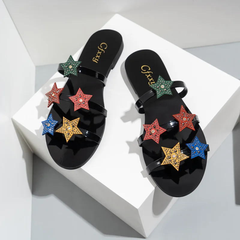 

Women's shoes 2021 new fashion pentagram decorative sandals soft soles comfortable flat shoes large shoes