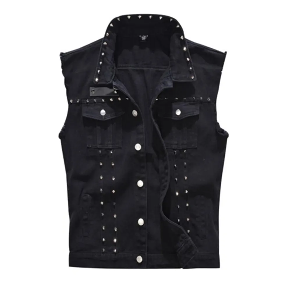 Мужской джинсовый жилет 2021 джинсы с заклепками в стиле хип-хоп джинсовые пальто