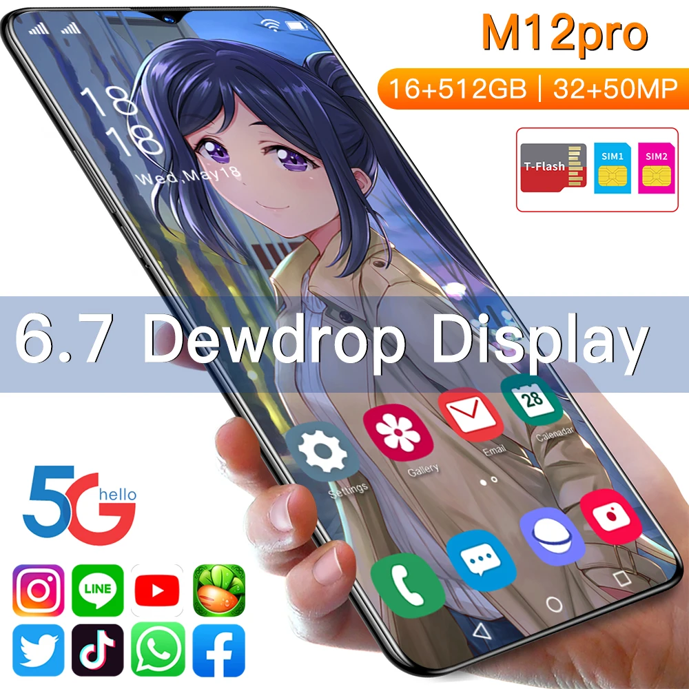 

Xiao M12 Pro 6.7 Inch Global 5G LET Mobile Phone Android11 6800mAh 16GB+512GB MTK-6889 Smartphones 10-Core Dual SIM Cellphones