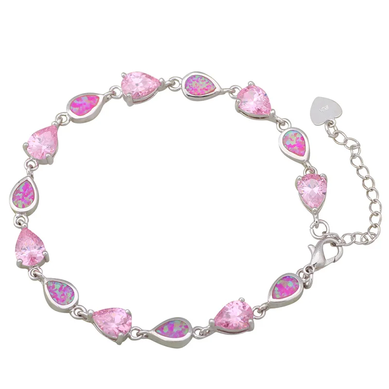 Новые Романтические Драгоценности Розовый огненный опал Серебряная накладка