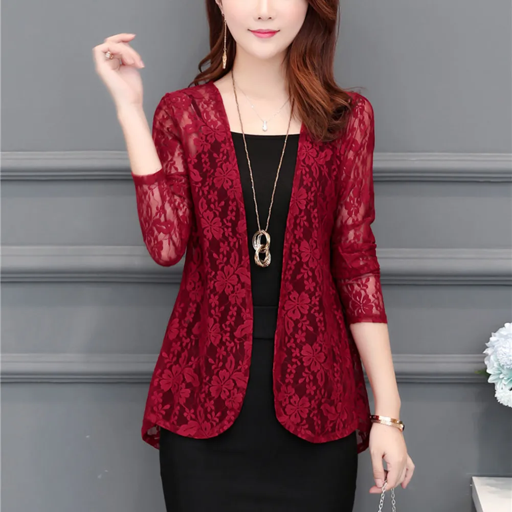 Женский элегантный кружевной полый Блейзер 3/4 рукав открытая передняя часть