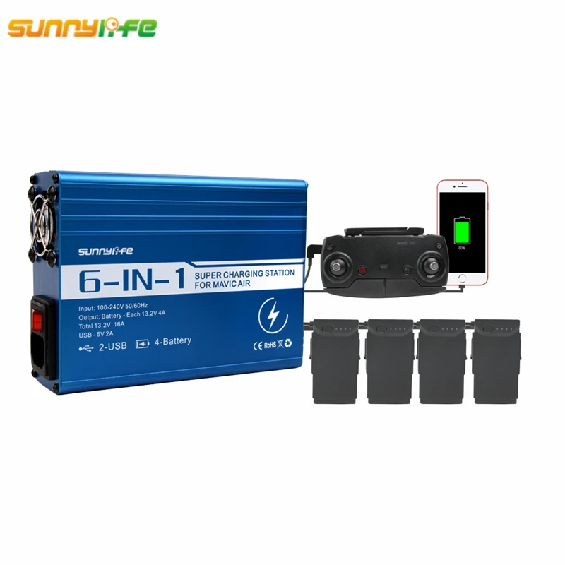 Sunnylife Mavic Air 6в1 зарядное устройство с 2 usb портами и пультом дистанционного