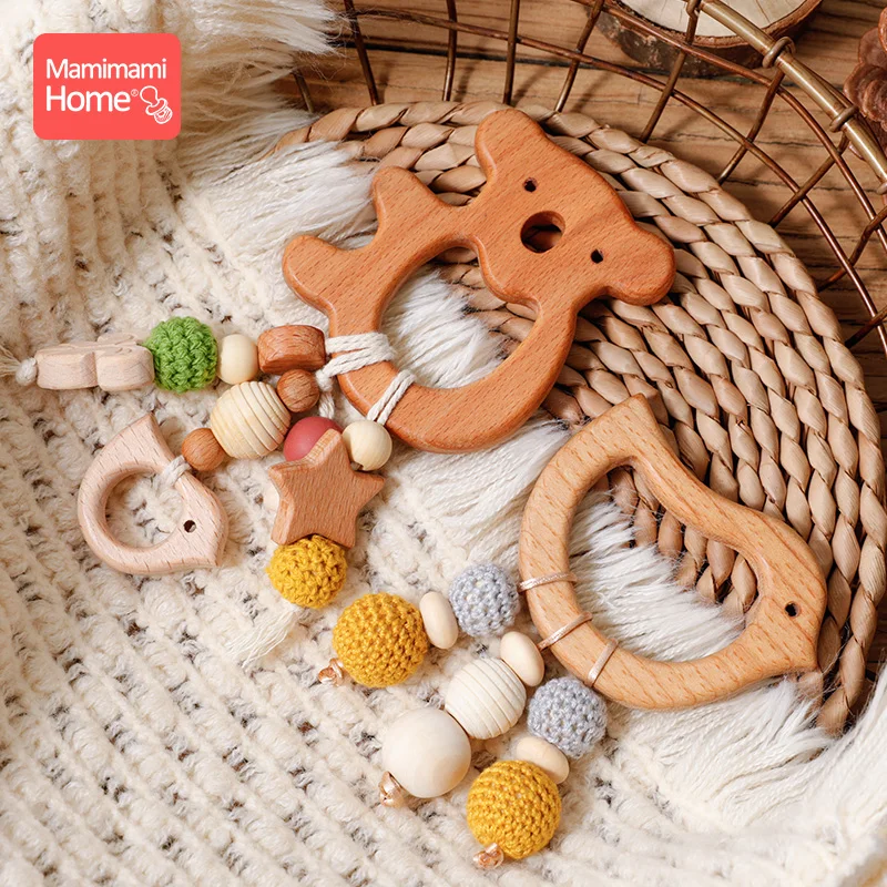 

1Pc Baby Teether Wooden Crochet Beads Pendant BPA Free Wood Rodent Animal Teething Gym Toys Montessori Baby Products Nurse Gifts