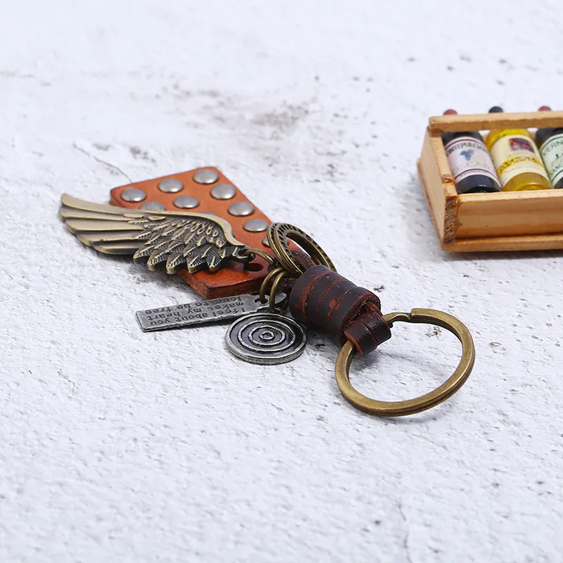 Панк мода крыло металлический брелок сплав заклепки кулон кожаная цепочка для