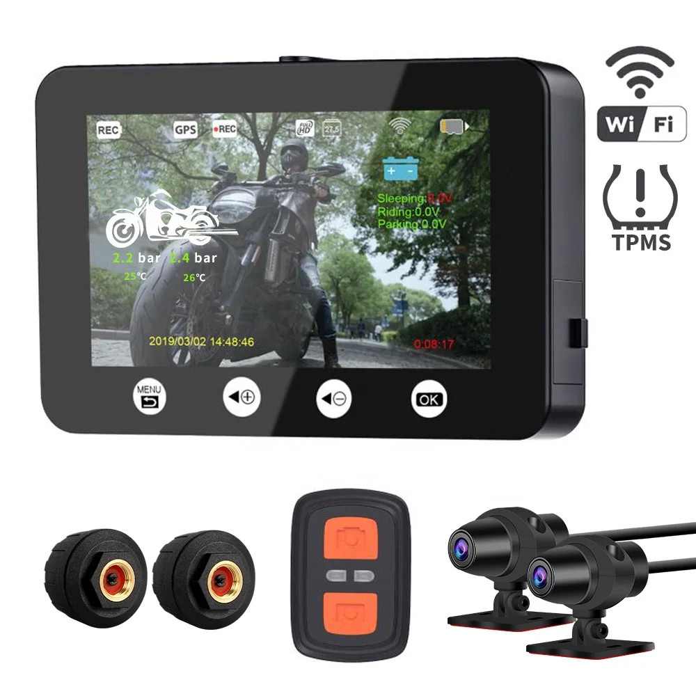 

Dual Camera Motorcycle Video Recorder Car Dvr Durable Driving Recorder Night Vision Dash Cam Motor Recorders with GPS and TPMS