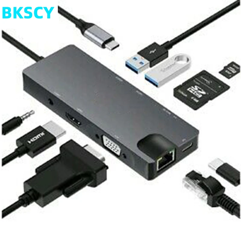 Bkscy USB C HUB Type к 3 0 Thunderbolt HDMI 5 мм аудио RJ45 адаптер для MacBook Pro Samsung Galaxy S9 Тип HUB|USB-хабы| |