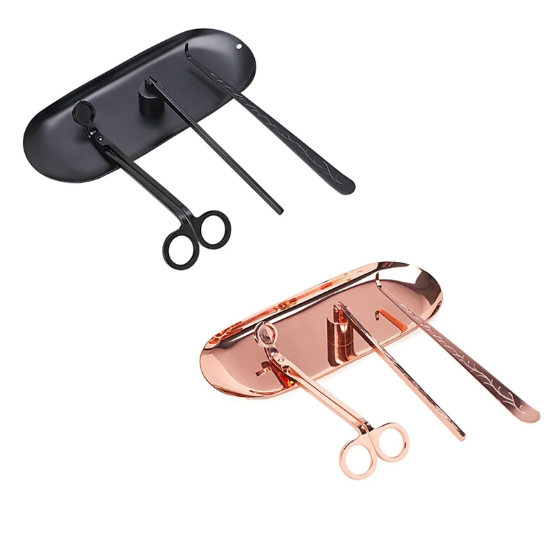 

2 Set Candle Accessory Set Candle Wick Trimmer Candle Snuffer Storage Tray 4 Packs Candle Care Kit Gold & Black