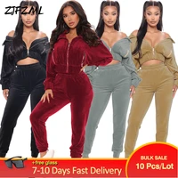 bulk items wholesale lots womens clothing 2 piece set zipper front full sleeve jacketworkout sporty sweatpant matching outfits