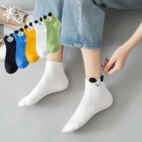5 pairs pack cute small panda women cotton socks for funny cartoon harajuku gifts solid color korea style woman casual crew sox