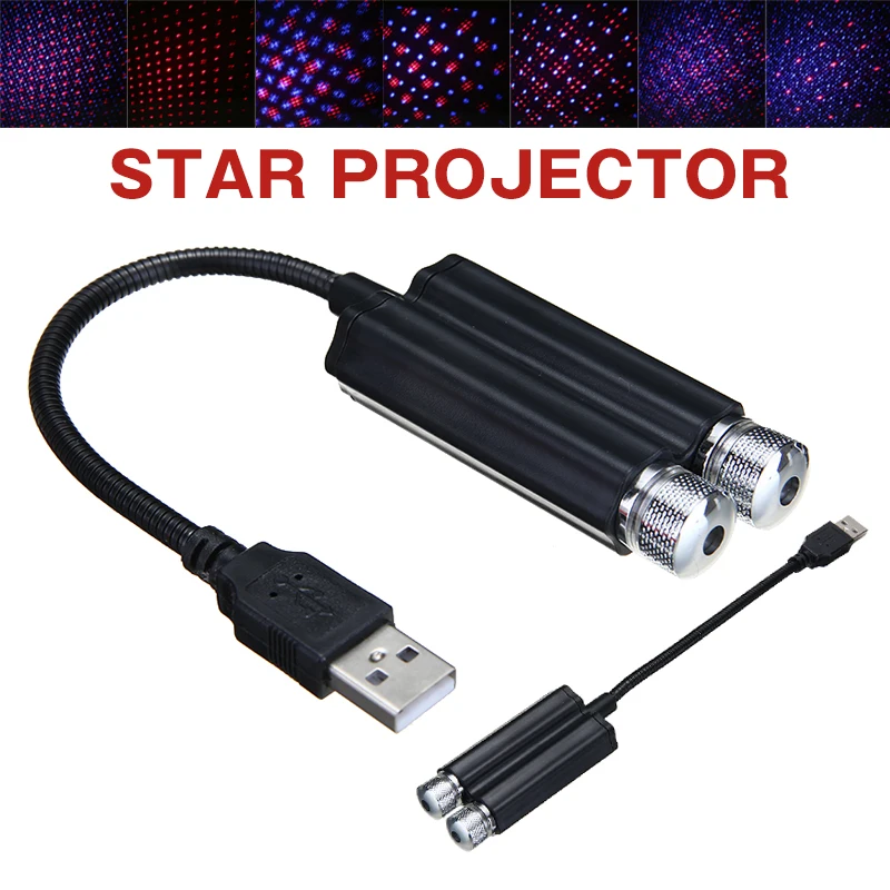 

For Car Decoration 1pc Red + Purple Car Interior LED Light Auto Roof Atmosphere Star Sky Lamp Star Projector Lights Mayitr