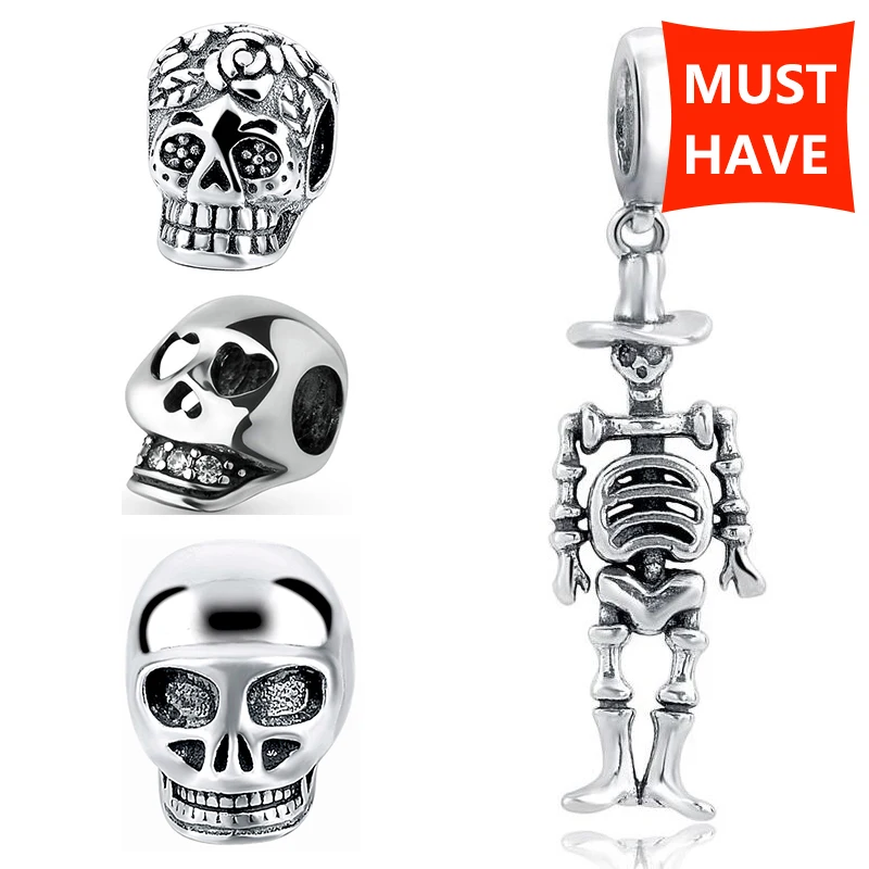 

Fine Silver 925 Skull Head Charms Beads Collection Fit Original European Bracelet Female Diy Fashion Jewelry Making Gift
