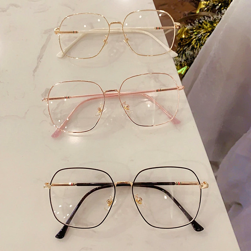

Vintage Alloy Polygon Square Clear Glasses Frame For Women New Fashion Print Stripe Leg Eyeglasses Men Computer Goggle Eyewear