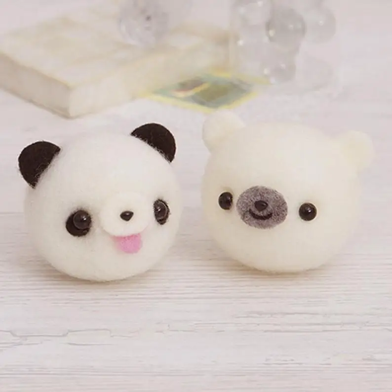 

2pcs DIY Wool Felt Cute Panda Bear Creative Craft Toy Doll Poked Knitting Unfinished Handcraft Wool Felting Material Package Set